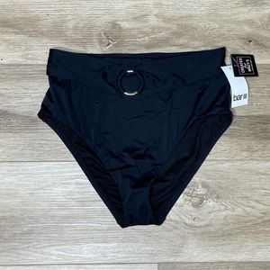 Bar III Women's Black Sunset Solids Ring High Waist Bikini Swim Bottoms sz M